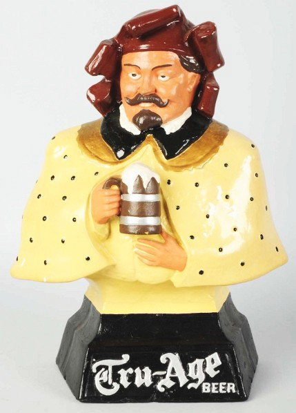 Tru-Age Beer Bar Back Advertising Figure.: 1930s. Plaster. Appears to be over-painted. Condition (Excellent). Size 15" T.