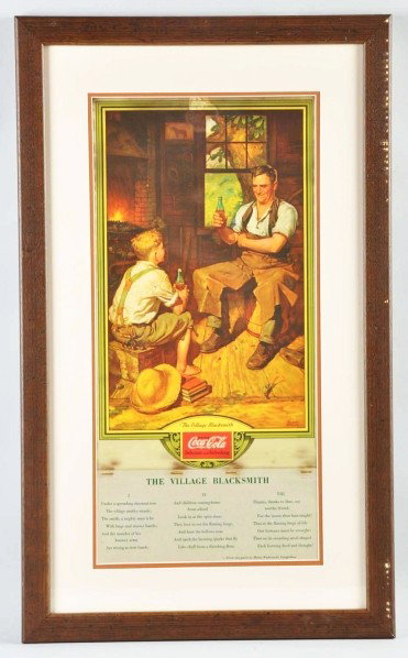 1933 Coca-Cola Calendar.: Framed and matted under plexiglass. Pad appears to be complete with cover page. Some strong stains in areas around staples and at top center hanging loop, medium fold lines and roll marks, a few tiny