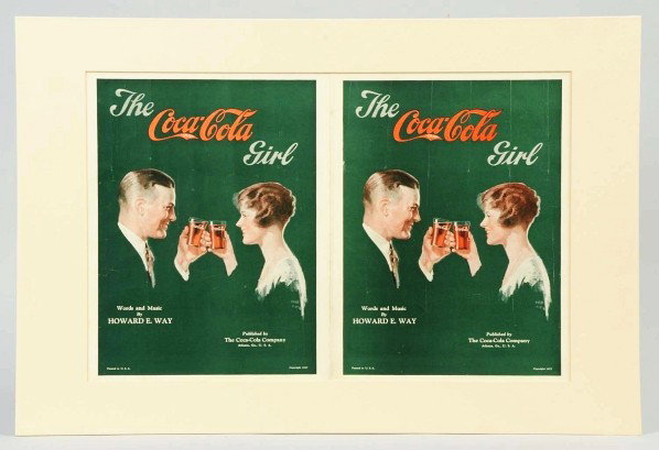 Coca-Cola Sheet Music.: 1927. Features artwork by Fred Mizen. Nice graphics with some minor marks, small bends, light surface wear, and soiling. Condition (Excellent). Size Matted: 15 - 3/4" x 28 - 3/4".