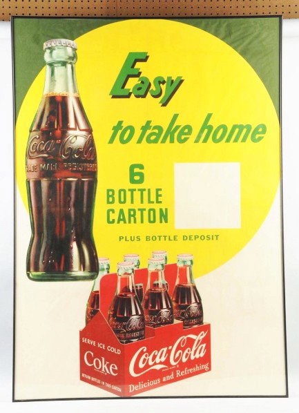 Large Paper Coca-Cola Poster.: 1950s. Framed under plexiglass. Unusual, clean, and bright. Very light soiling or miniscule marks. Condition (Near Mint). Size Framed: 56 - 1/2" x 40 - 1/2".