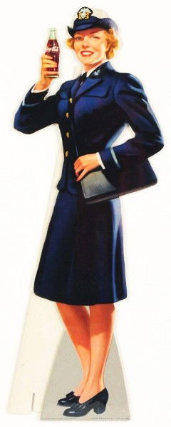 17" Cardboard Coca-Cola Cutout.: 1944. Navy girl in blue uniform. Bright, clean, and crisp with minimal to no marks or wear. Only one minor bend to wrist (below the bottle). Condition (Near Mint). Size 17 - 1/2" T.