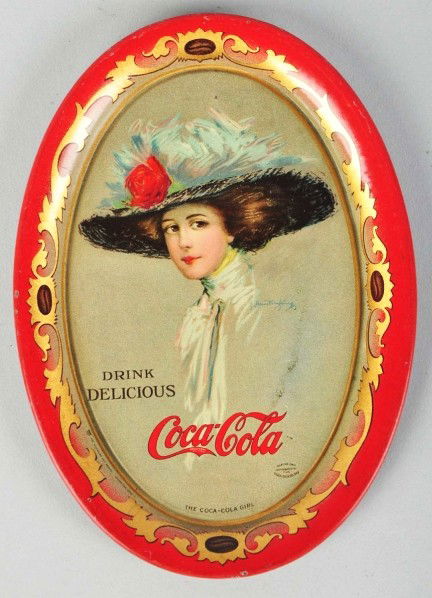 1910 Coca-Cola Change Tray.: Great gloss with only one shallow surface dent at top center, minor rub in lower right area, and clean border with only a few tiny rim nicks. Condition (Very Good Plus). Size 6" T.