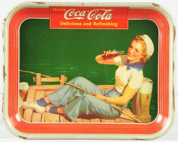 1940 Coca-Cola Serving Tray.: Some rubs to rim and a few scratches to face. Condition (Good - Very Good). Size 13 - 1/4" x 10 - 1/2".