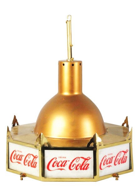 Rare Coca-Cola Octagonal Lighted Fixture.: 1930s. All eight panels are original and in good overall condition. Only some surface scratches and slight color interruption to four of the eight panels. Paint transfer is prone to scratching. Casewo