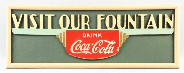 Rare Coca-Cola Kay Displays Sign.: 1930s. Framed under glass. Displays well. This is a sign not often found. Thick plywood construction with applied letters and cutout letters at top. Some paint chipping, flaking, and cracking to lette