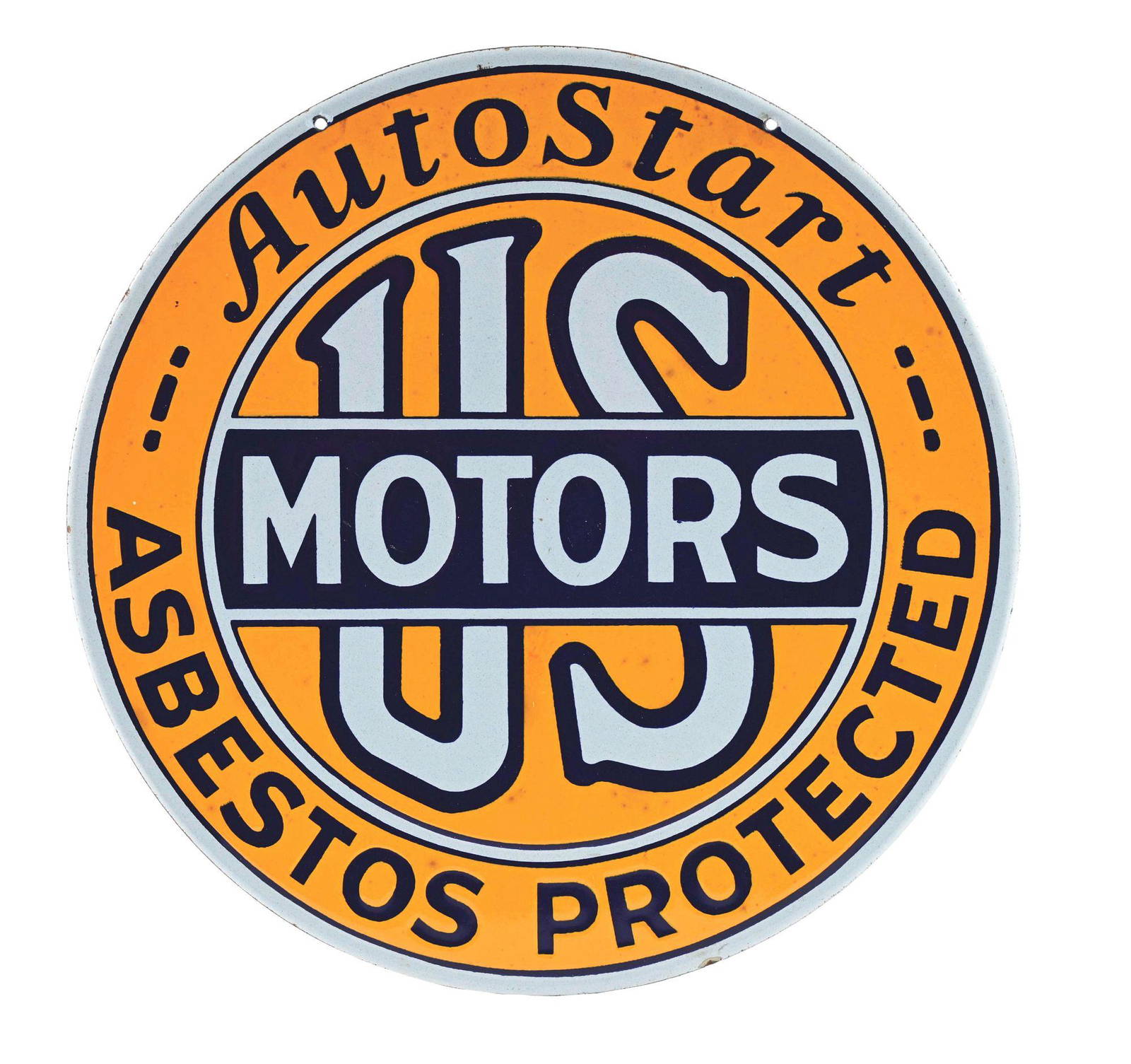 Auto Start "asbestos Protected" U.s. Motors Porcelain Sign. Auction