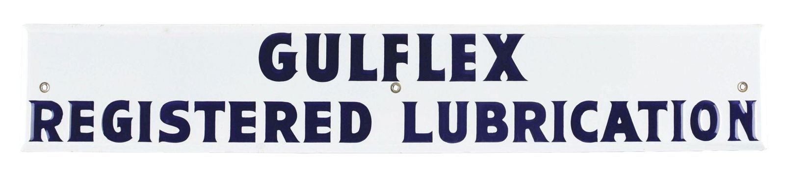 GULFLEX REGISTERED LUBRICATION EMBOSSED PORCELAIN SERVICE STATION SIGN. (1 of 2)