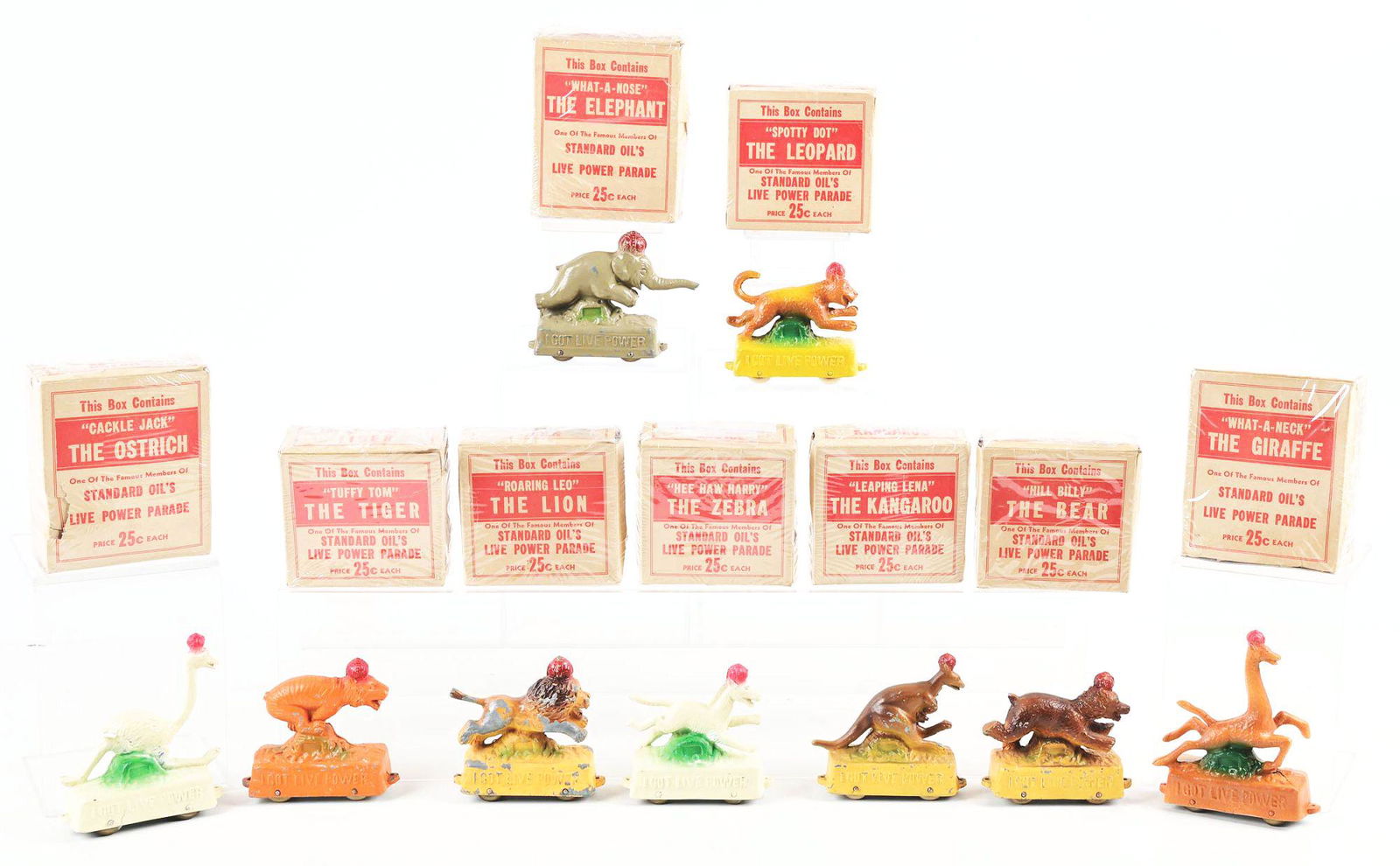 COLLECTION OF NINE: STANDARD OIL COMPANY CAST METAL ANIMAL PARADE TOYS. (1 of 1)