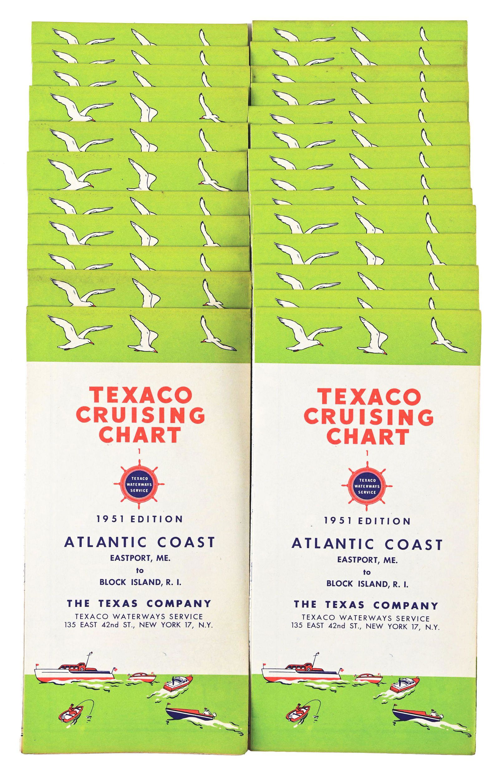 COLLECTION OF 25: NEW OLD STOCK 1951 TEXACO CRUISING CHART MAPS W/ MARINE GRAPHICS. (1 of 1)