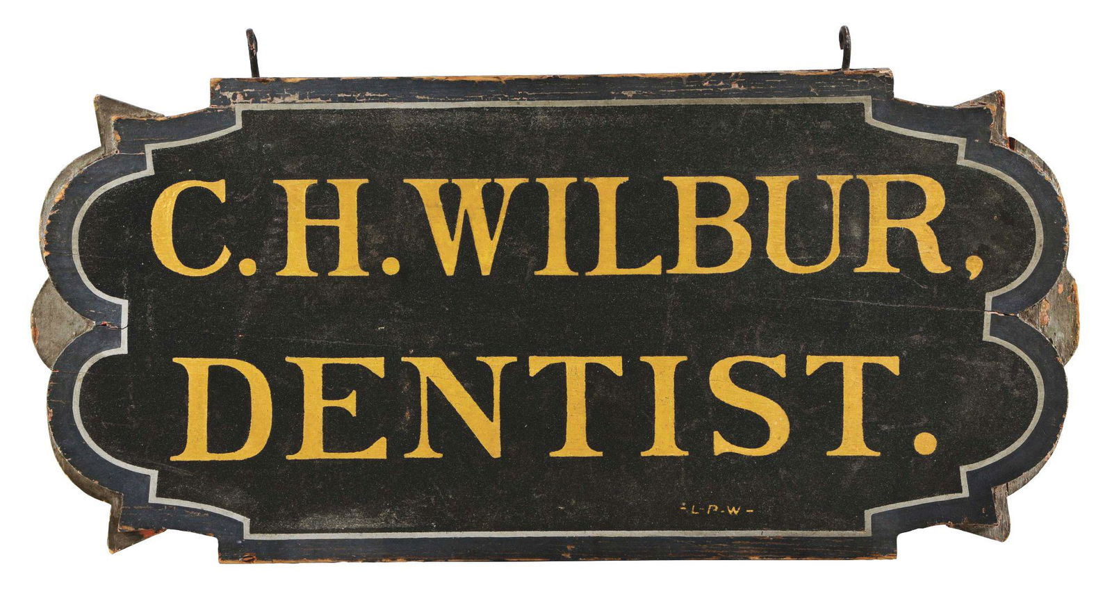 C. 1890'S "C.H. WILBUR DENTIST" SAND PAINTED WOODEN TRADE SIGN. (1 of 3)