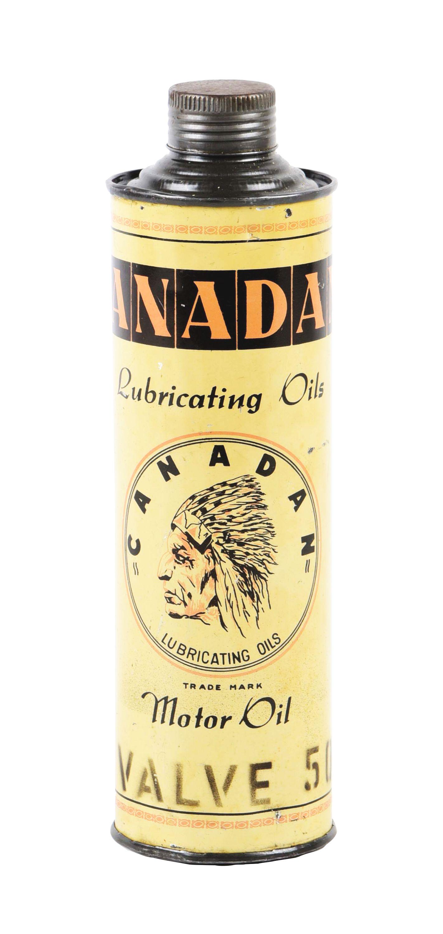 CANADAN LUBRICATING MOTOR OILS CONE TOP CAN W/ NATIVE AMERICAN GRAPHIC. (1 of 4)