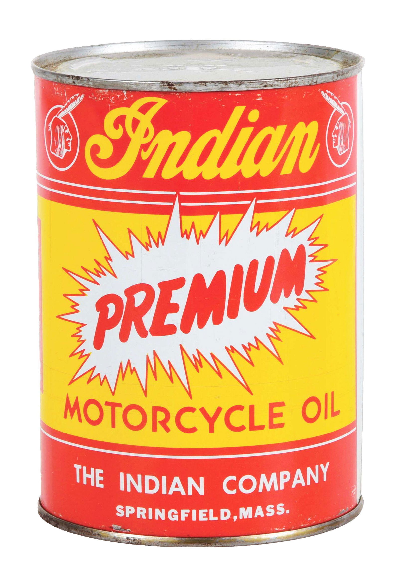 INDIAN "PREMIUM" MOTORCYCLE MOTOR OIL ONE QUART CAN. (1 of 4)