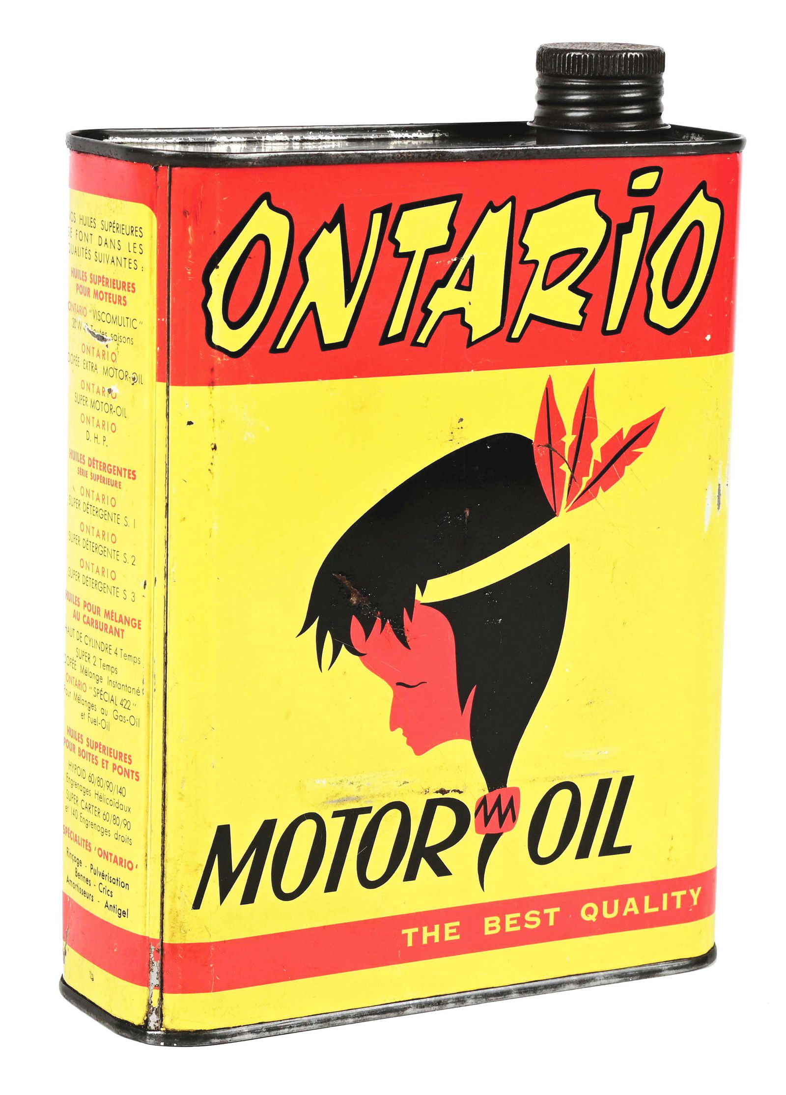 ONTARIO MOTOR OIL HALF GALLON CAN W/ NATIVE AMERICAN GRAPHIC. (1 of 4)