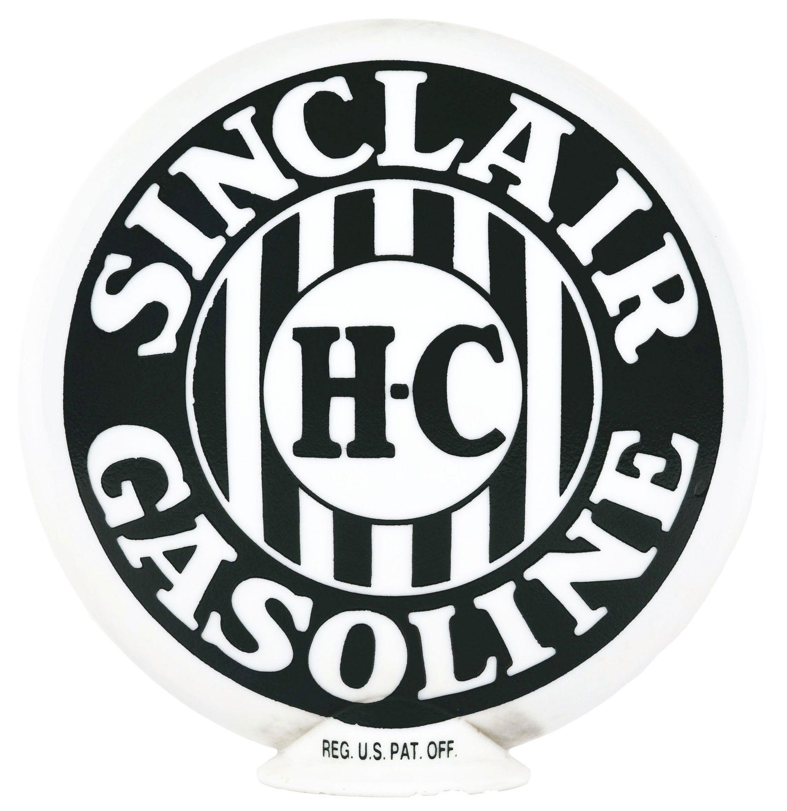 RARE SINCLAIR H-C GASOLINE ONE PIECE ETCHED MILK GLASS GLOBE W/ BAR GRAPHIC. (1 of 4)