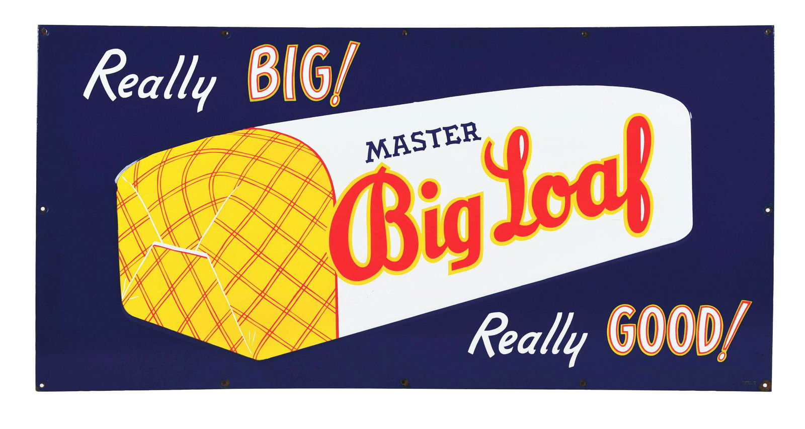 MASTER BIG LOAF EMBOSSED PORCELAIN SIGN W/ BREAD LOAF GRAPHIC. (1 of 3)