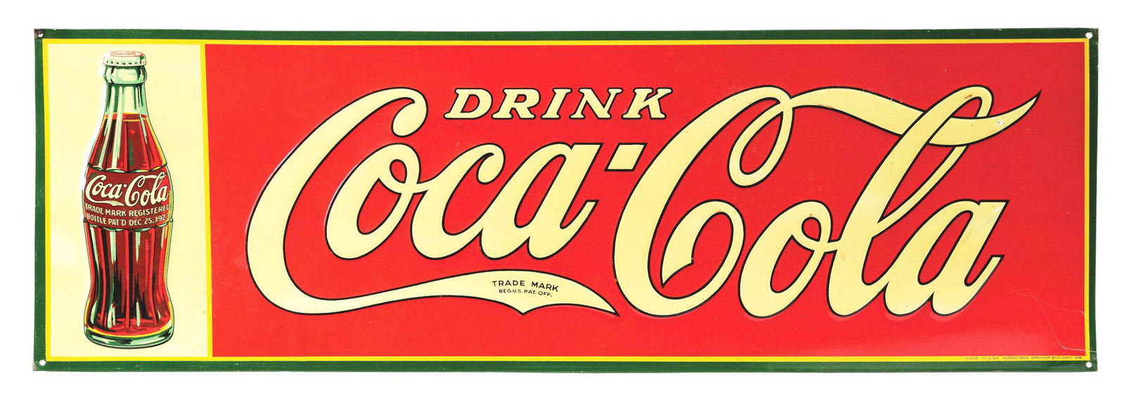 DRINK COCA-COLA EMBOSSED TIN SIGN W/ CHRISTMAS BOTTLE GRAPHIC. (1 of 3)