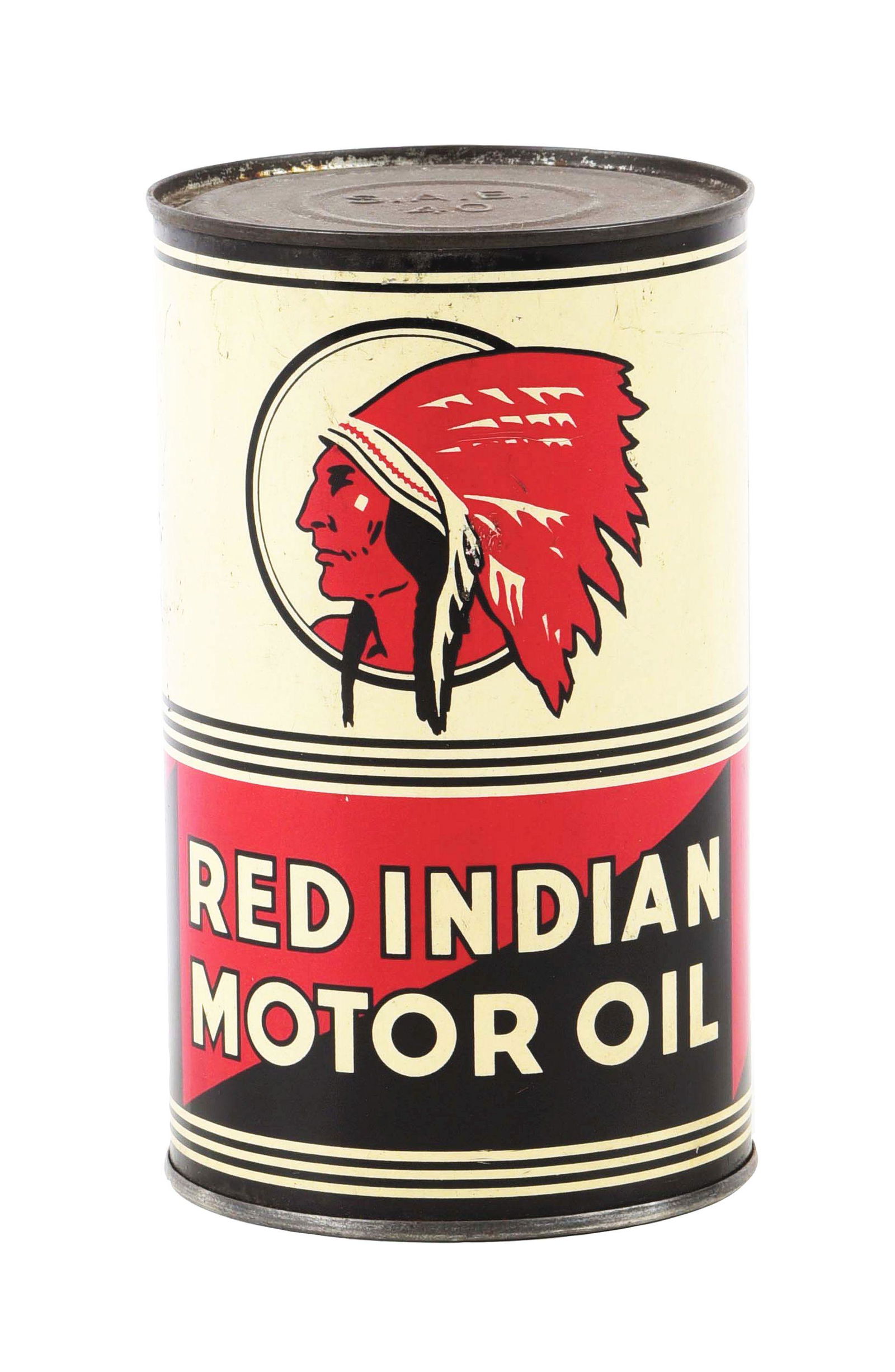 RED INDIAN MOTOR OIL IMPERIAL ONE QUART CAN W/ NATIVE AMERICAN GRAPHIC. (1 of 4)