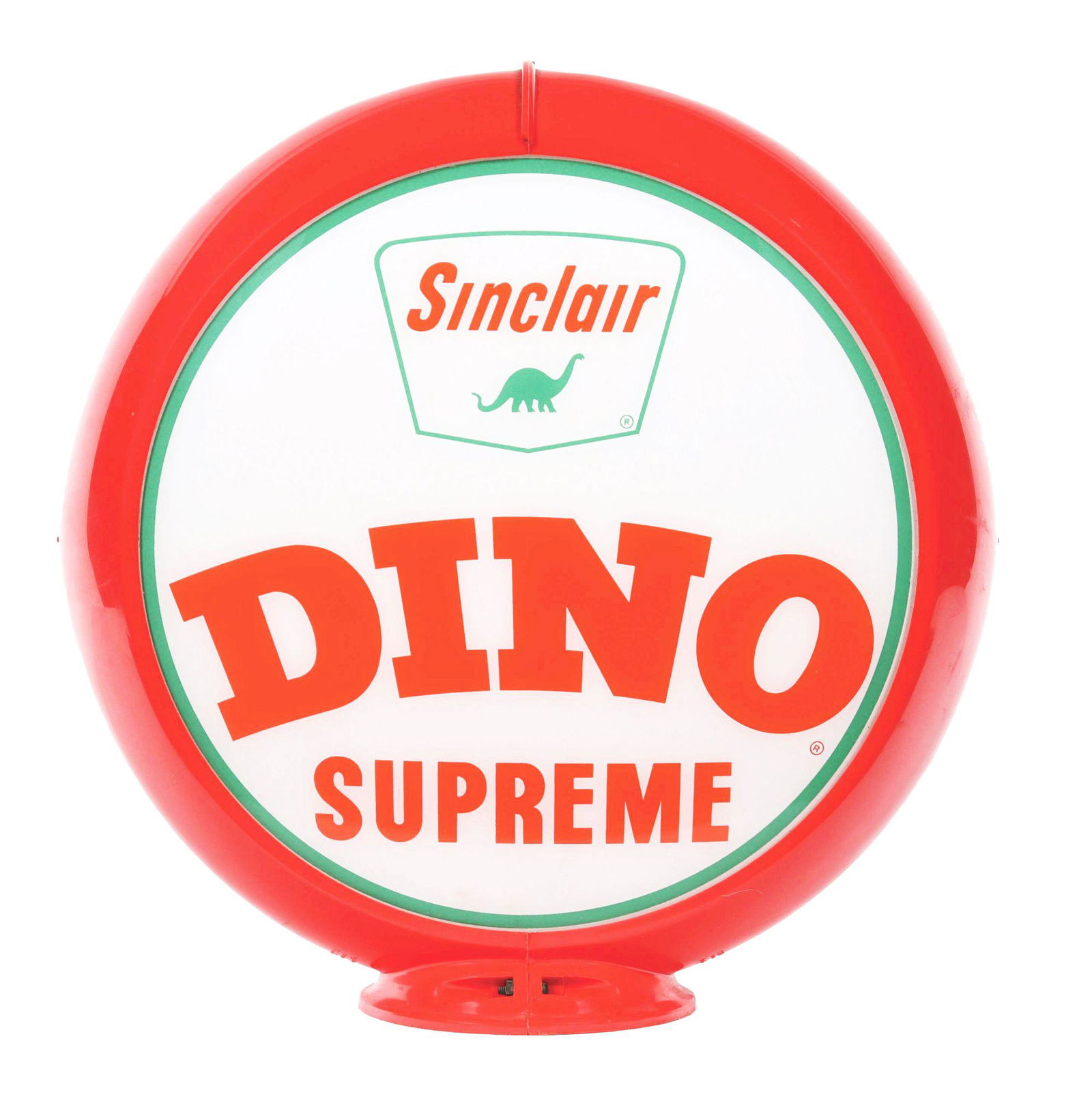 SINCLAIR DINO SUPREME GASOLINE COMPLETE 13.5" GLOBE ON CAPCO BODY. (1 of 4)