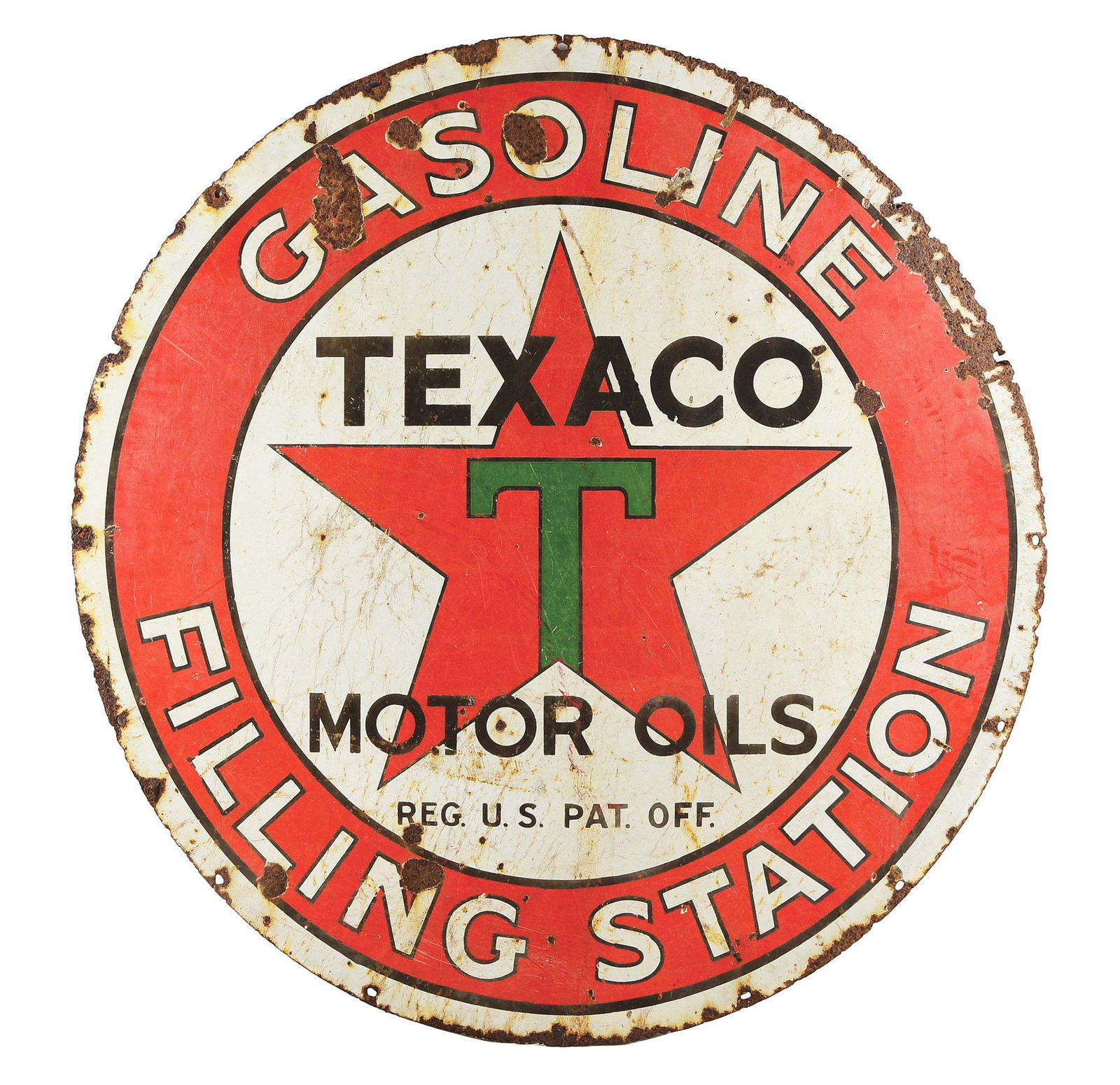 TEXACO FILLING STATION PORCELAIN SIGN W/ STAR GRAPHIC. (1 of 2)