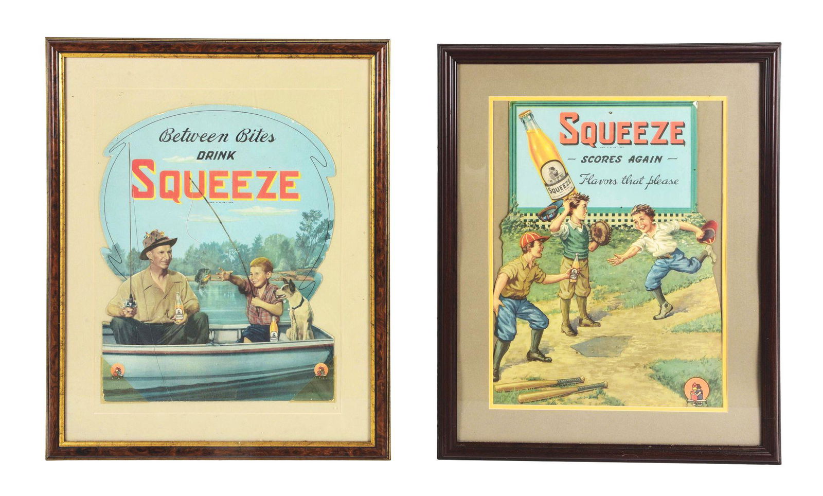 COLLECTION OF 2 SQUEEZE ORANGE SODA CARDBOARD ADVERTISEMENTS. (1 of 2)