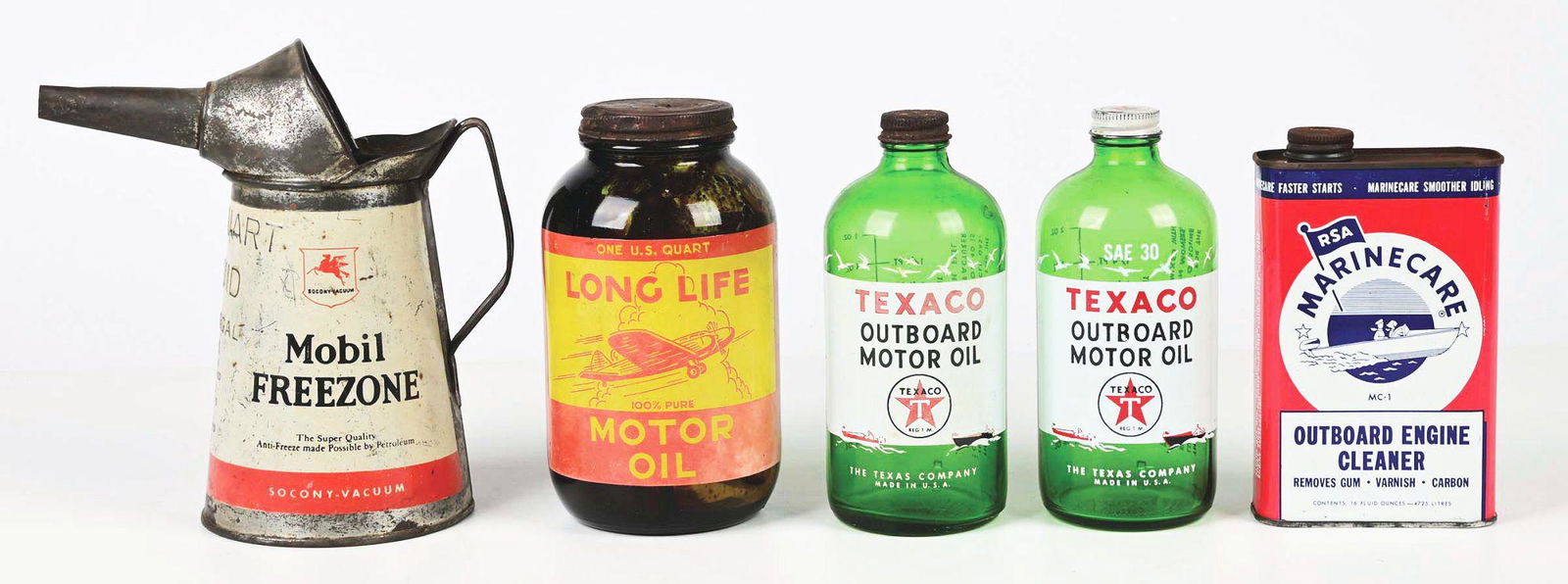 COLLECTION OF 5: MOTOR OIL & SERVICE STATION CANS. (1 of 2)