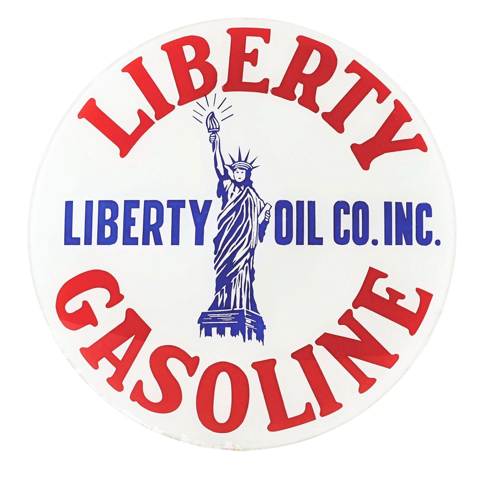 Liberty Gasoline 15" Single Globe Lens W/ Statue Of Liberty Graphic
