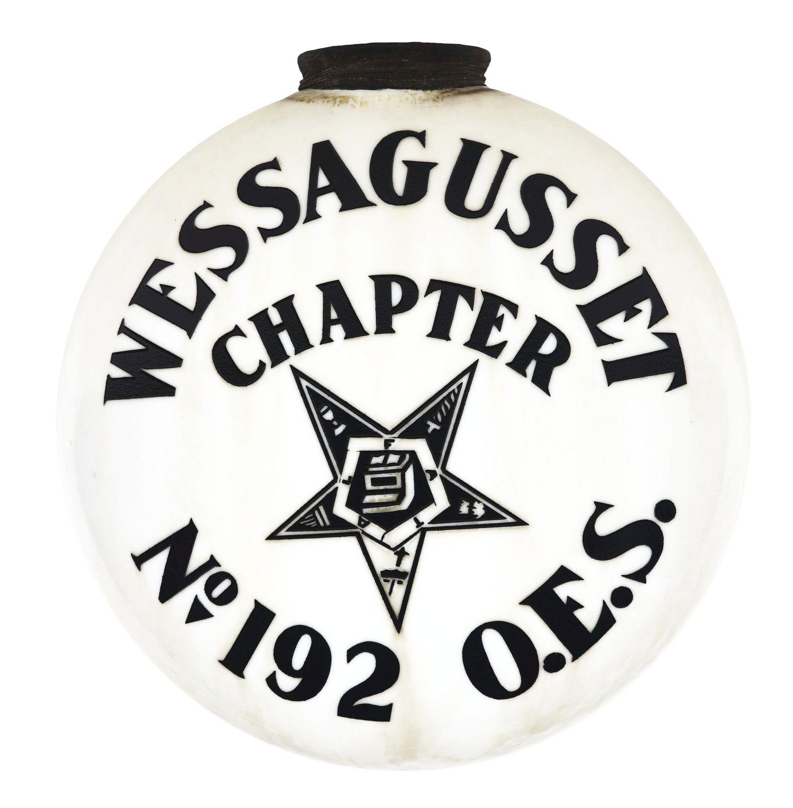 WESSAGUSSET ORDER OF THE EASTERN STAR ONE PIECE ETCHED CANOPY GLOBE. (1 of 4)
