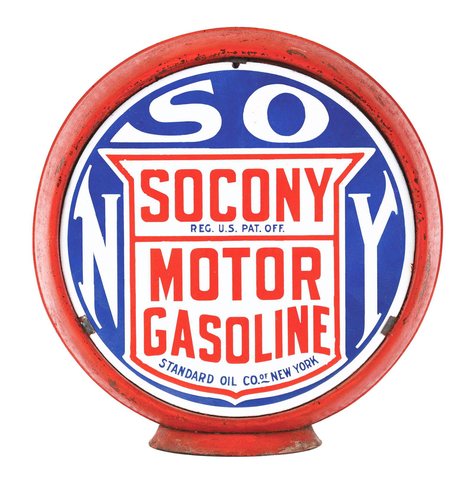 SOCONY MOTOR GASOLINE COMPLETE 13.75" GLOBE ON WIDE METAL BODY. (1 of 4)