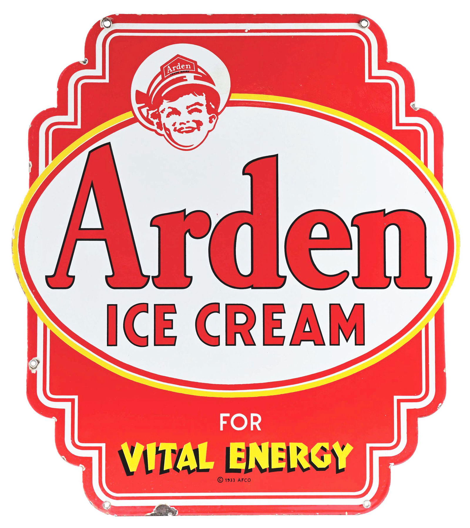 ARDEN ICE CREAM PORCELAIN SIGN W/ ARDEN BOY GRAPHIC. (1 of 2)