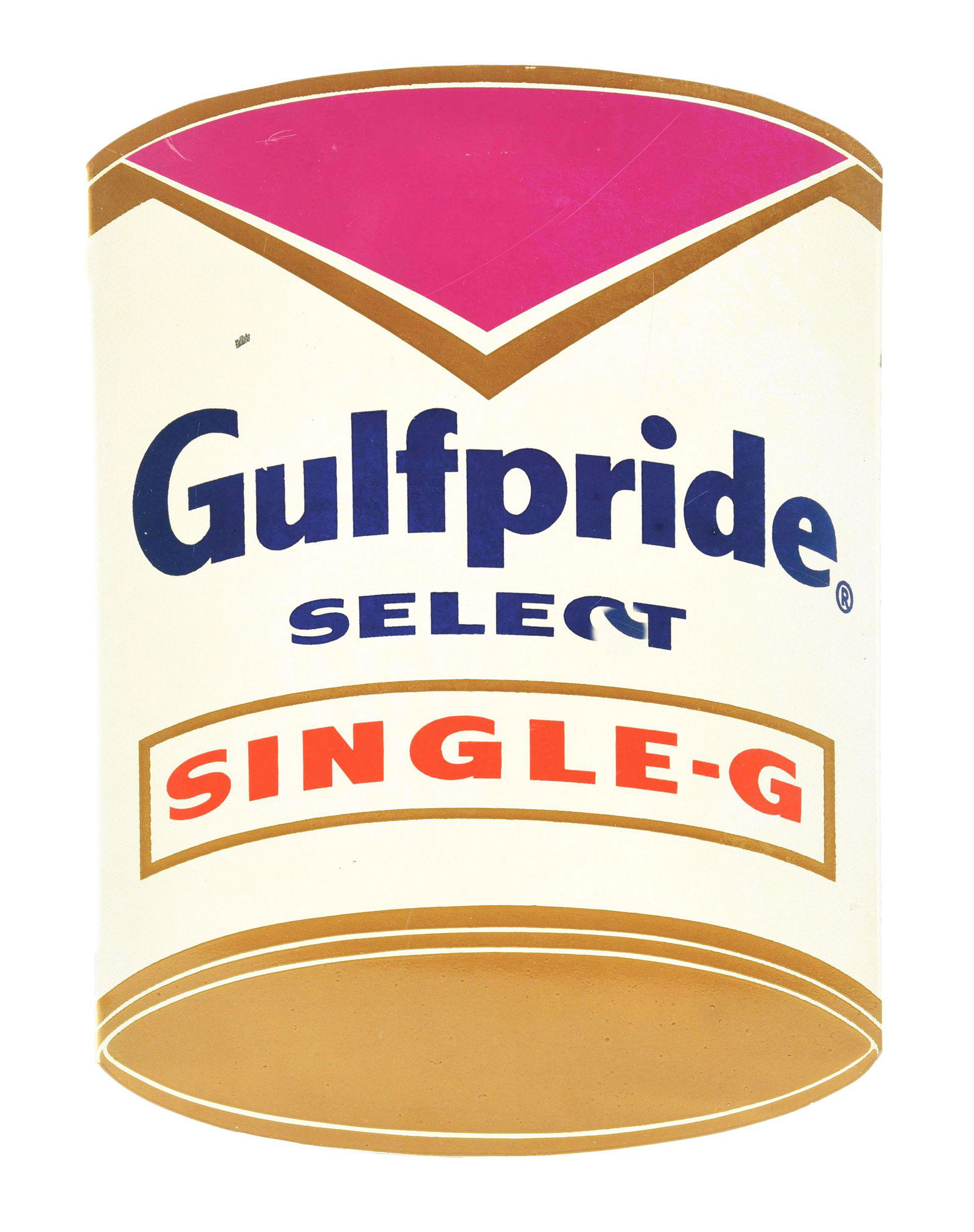 GULFPRIDE SELECT SINGLE-G MOTOR OIL TIN SERVICE STATION FLANGE SIGN. (1 of 2)