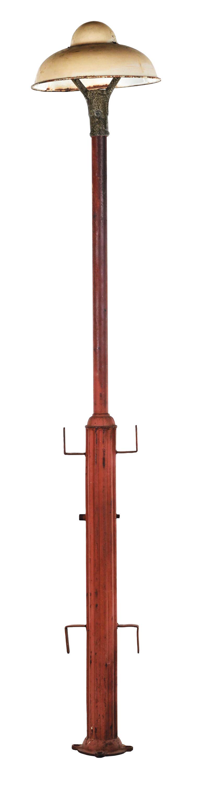 REVERE SERVICE STATION LIGHT POLE W/ PORCELAIN SHADE. (1 of 8)