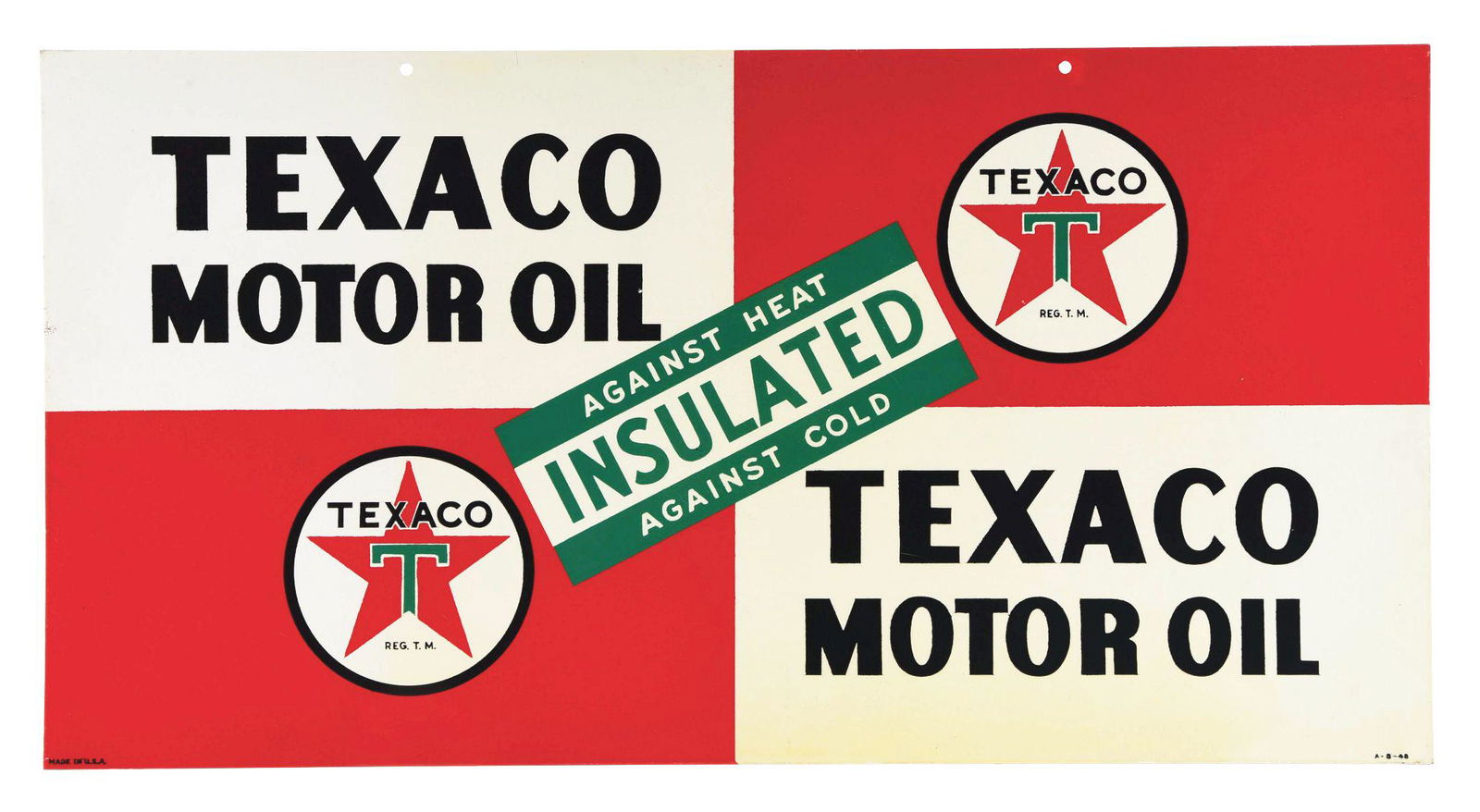 TEXACO MOTOR OIL PAINTED TIN SIGN. (1 of 4)