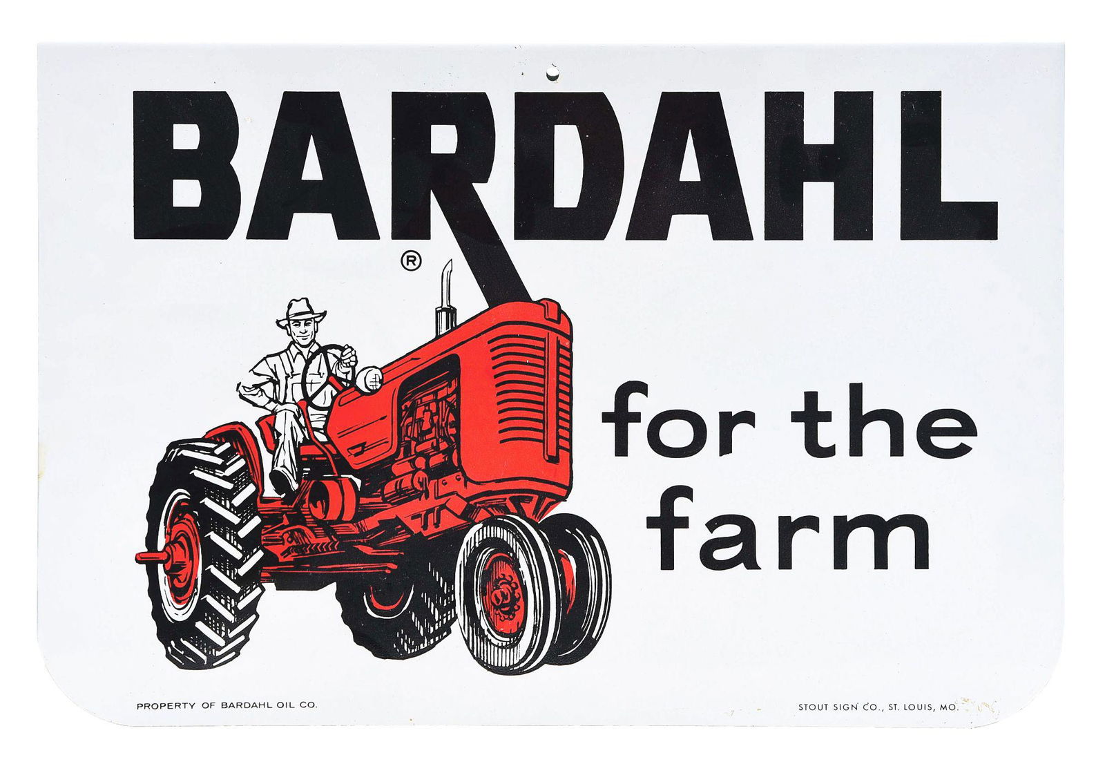 NEW OLD STOCK BARDAHL "FOR THE FARM" TIN RACK SIGN W/ TRACTOR GRAPHIC. (1 of 4)