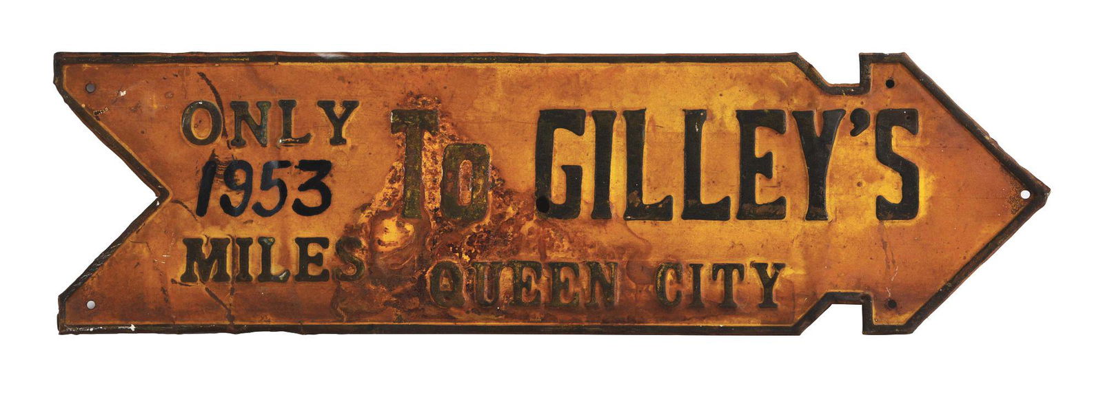 GILLEY'S QUEEN CITY DIE-CUT ARROW SIGN. (1 of 2)