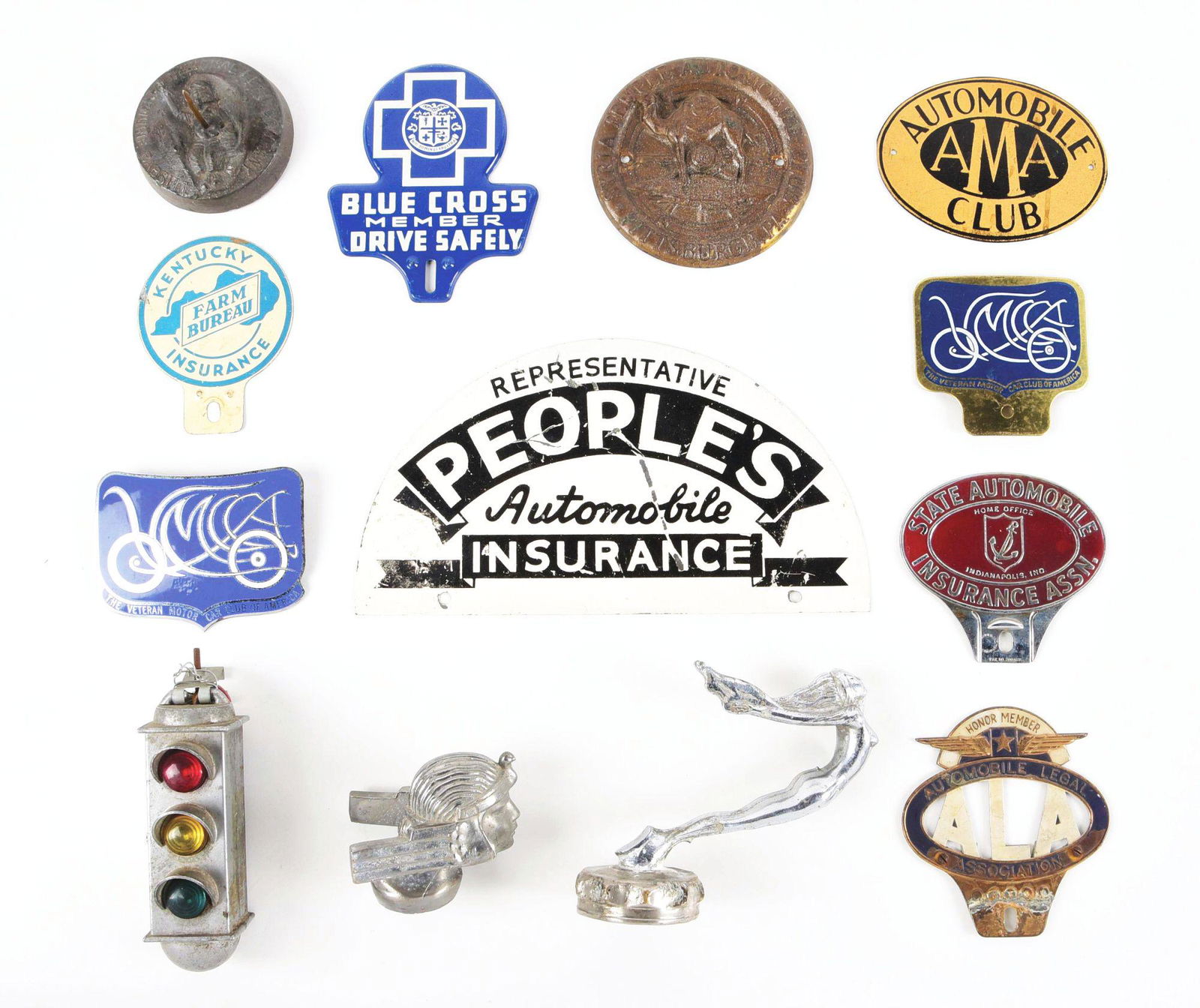 COLLECTION OF 13 VARIOUS LICENCE PLATE TOPPERS & HOOD ORNAMENTS. (1 of 1)