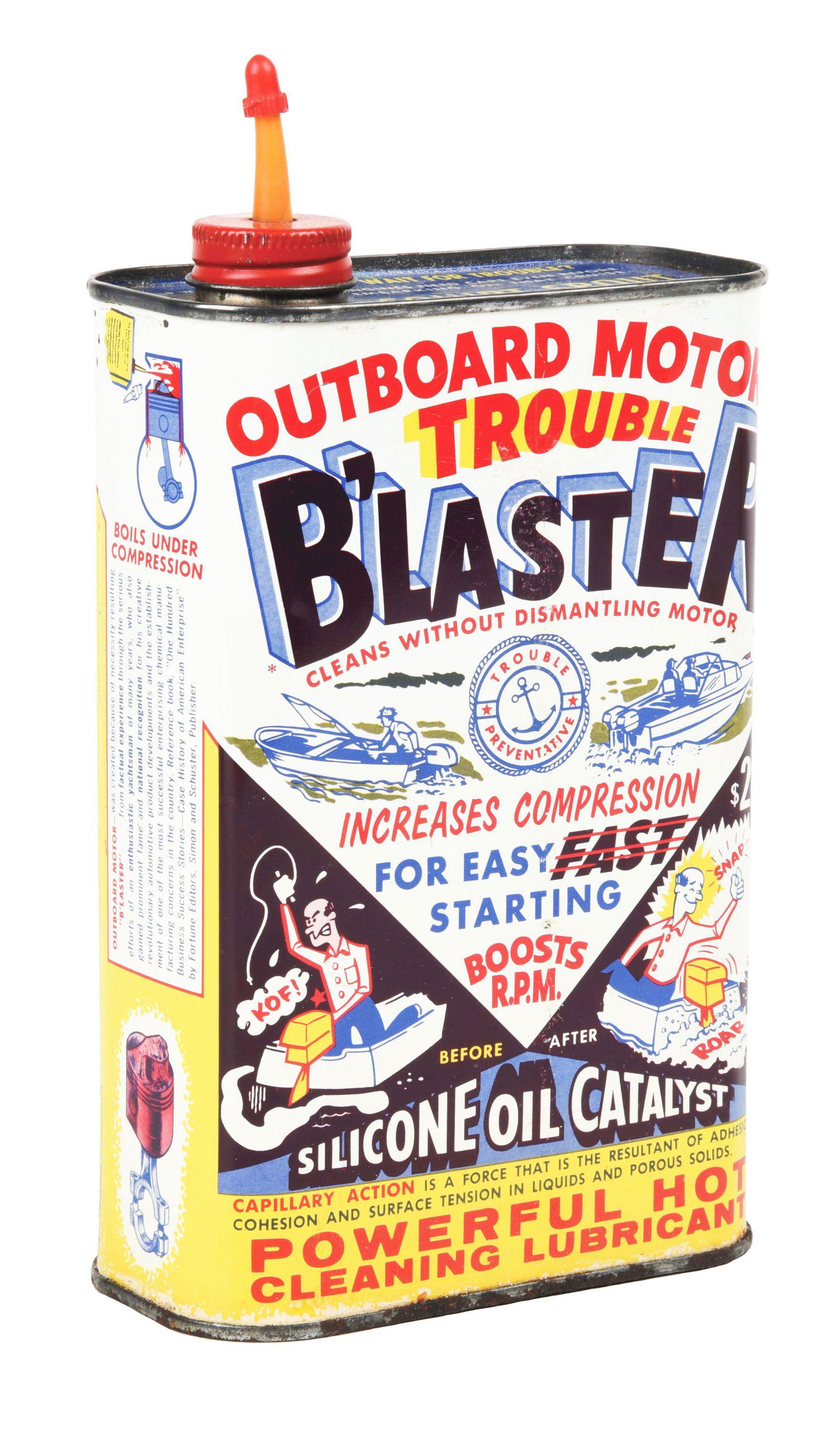 BLASTER OUTBOARD ADDITIVE ONE QUART SQUARE CAN W/ BOATING GRAPHIC. (1 of 5)