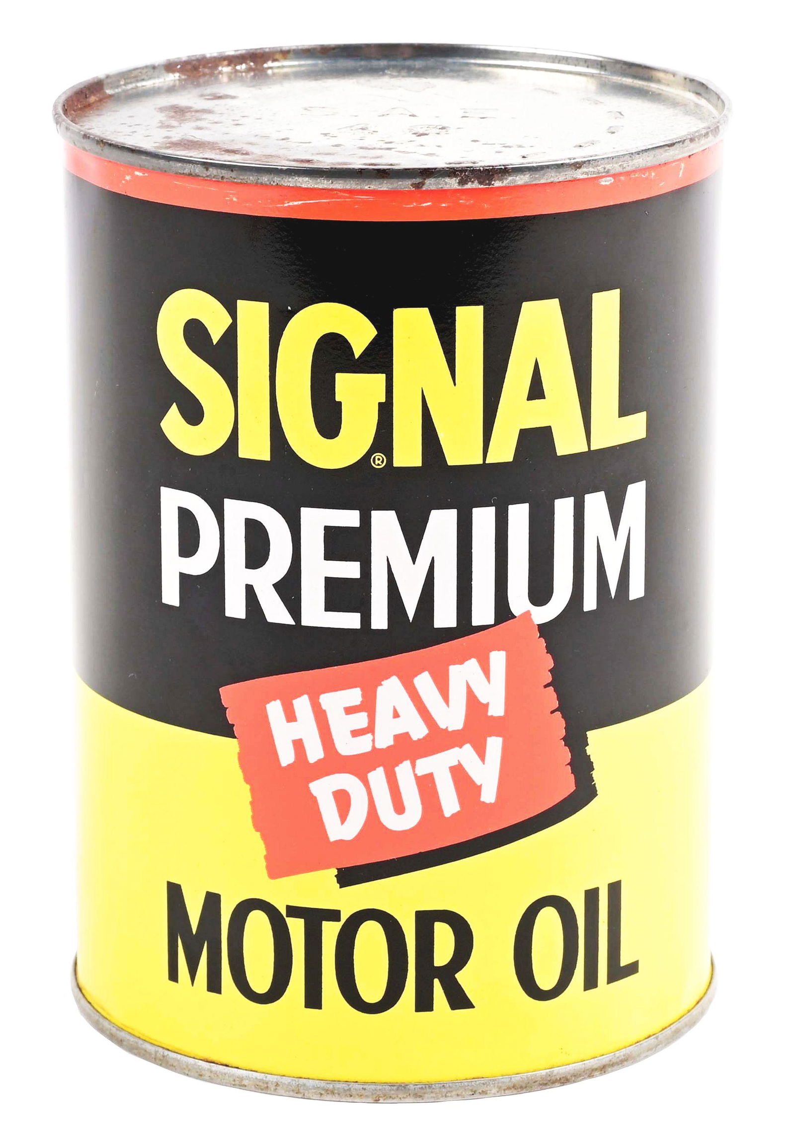 SIGNAL PREMIUM HEAVY DUTY MOTOR OIL ONE QUART CAN W/ STOP LIGHT GRAPHIC. (1 of 4)