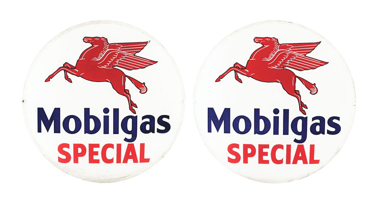 SET OF TWO: MOBILGAS SPECIAL 13.5" GLOBE LENSES W/ PEGASUS GRAPHIC. (1 of 2)