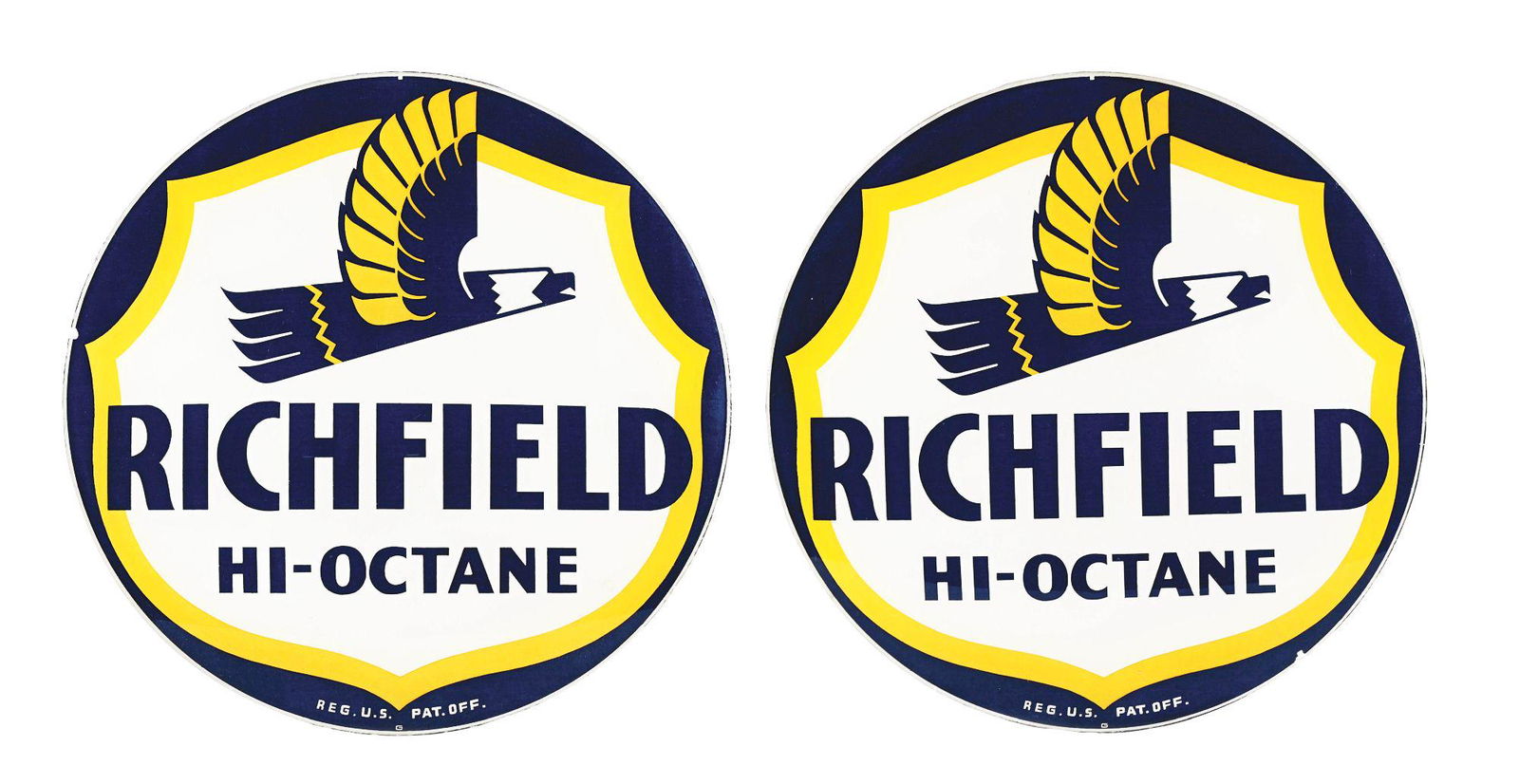 SET OF TWO: RICHFIELD HI-OCTANE GASOLINE 13.5" GLOBE LENSES W/ EAGLE GRAPHIC. (1 of 2)