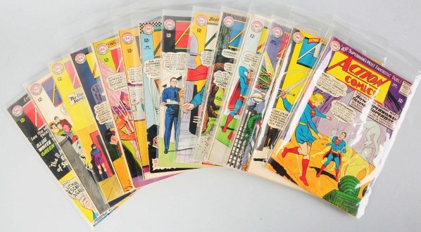 Lot of 15: 1960s Action Superman Comic Books.: This lot includes numerous Action issues from #317 to #329. Condition (Very Good - Fine).