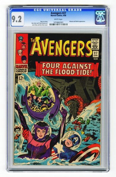 Avengers #27 CGC 9.2 Marvel Comics 4/66.: Stan Lee story, Don Heck and Frank Giacoia art with Jack Kirby and Don Heck cover. Attuma and Beetle appearance. White pages. CGC SN: 1074662001. Condition (CGC 9.2).