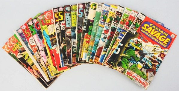 Lot of 46: 1960s-70s War-Themed Comic Books.: Includes titles such as Sgt. Rock, G.I. Combat, Fighten' Army, Captain Savage, and others. Condition (Very Good - Fine).