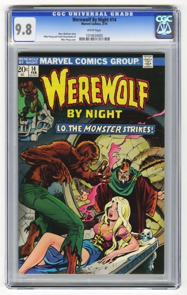 Werewolf By Night #14 CGC 9.8 Marvel Comics 2/74.: Marv Wolfman story, Mike Ploog and Frank Chiarmonte art, with Mike Ploog cover. White pages. CGC SN: 1074634005. Condition (CGC 9.8).