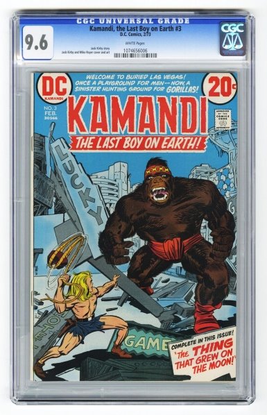 Kamandi, The Last Boy on Earth CGC 9.6.: D.C. Comics 2/73. Jack Kirby story with Jack Kirby and Mike Royer cover and art. White pages. CGC SN: 1074656006. Condition (CGC 9.6).