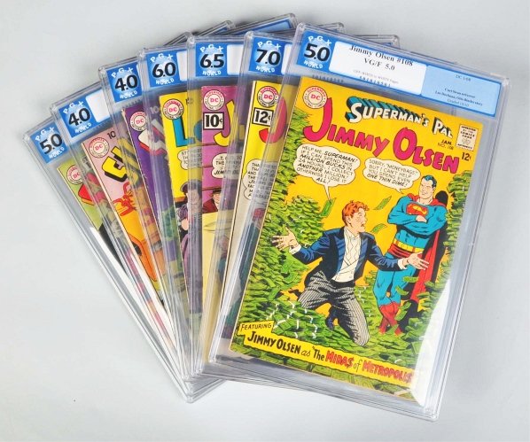Lot of 7: Superman Themed Comic Books.: This lot contains Superman's Pal Jimmy Olsen #55, #61, and #108, Lois Lane #48, and Superboy #85, #86, and #88. All are graded at 4.0 to 7.0.
