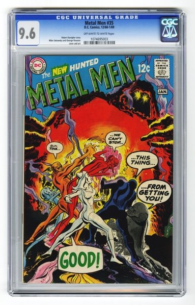 Metal Men #35 CGC 9.6 D.C. Comics 12/68-1/69.: Robert Kanigher story with Mike Sekowsky and George Roussos cover and art. Off-white to white pages. CGC SN: 1074695003. Condition (CGC 9.6).