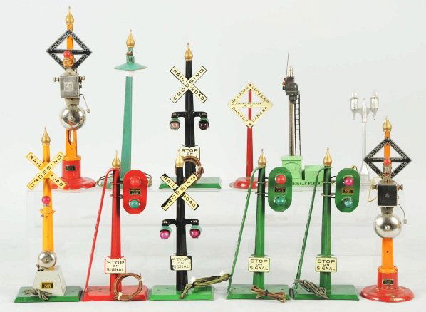 Lot of 12: American Flyer Railroad Signals.: American. Pre-war. Various signals with very little wear. Condition (Excellent).