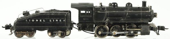 Lionel No.201 Switcher Steam Engine & Tender.: American. Pre-war. Semi-scale. One marker light is broken off of engine and tender is marked "2201B Ringing Bell Tender". Some moderate overall wear to engine and tender. Condition (Very Good).