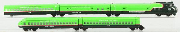 Pride Lines Illinois Central Passenger Train Set.: Contemporary. O-gauge. Includes Union Pacific style engine with four cars and three vestibules, all painted in two-tone green. Unused condition. Condition (Near Mint).