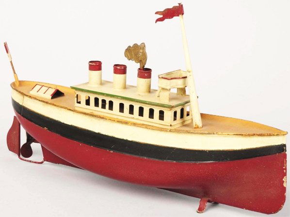 Tin Carette Ocean Liner Wind-Up Toy.: German. Boat has been restored. Condition (Restored). Size 10 - 3/4" L.